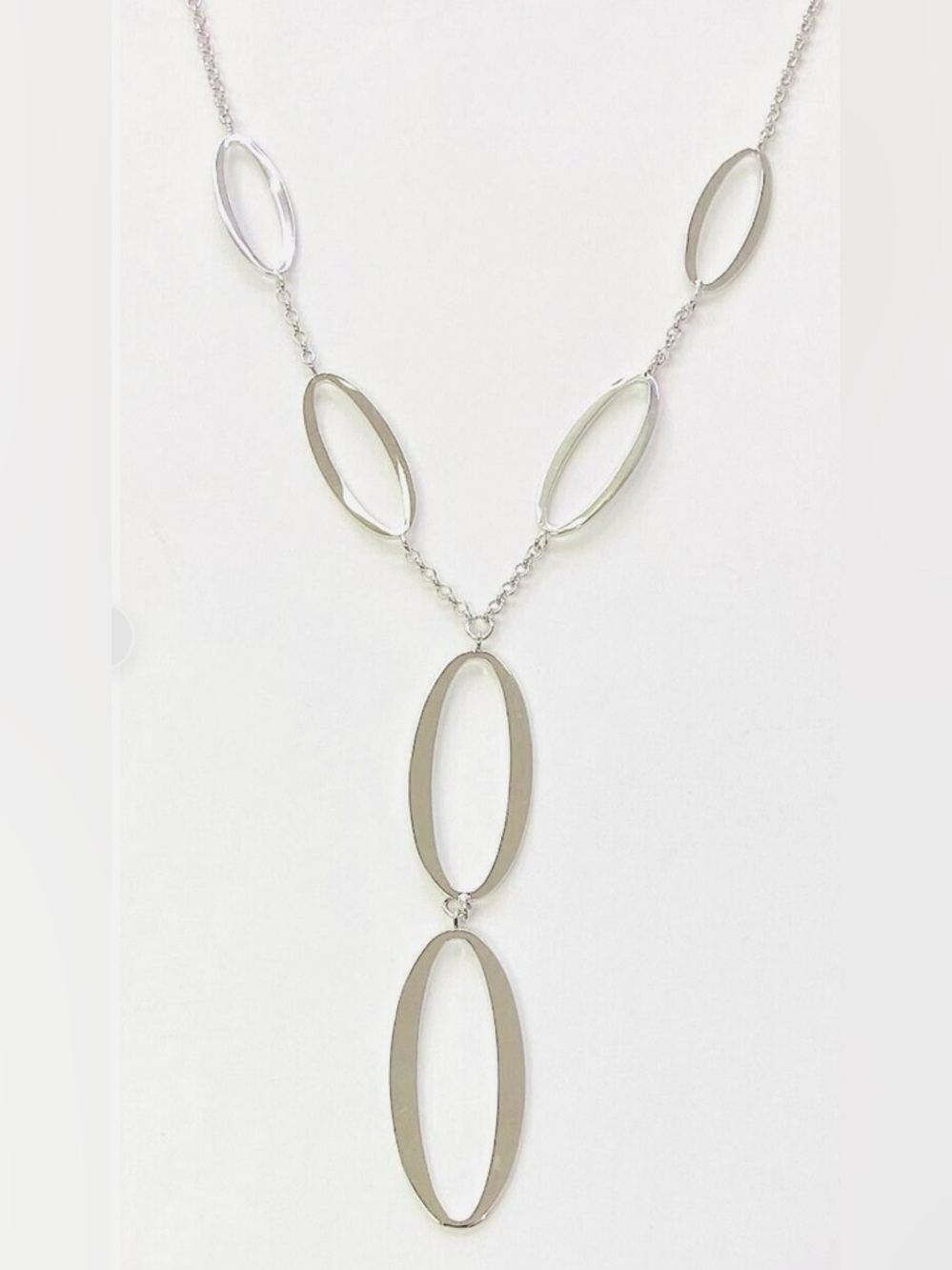 HSN ELLE Ruby Sterling Silver Oval Station Drop 16" Necklace